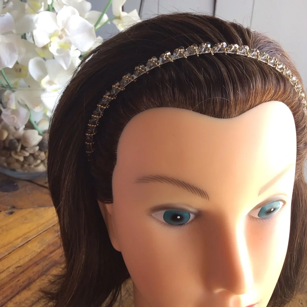 Elle Light Grey & Gold Trimmed Rhinestone Headband